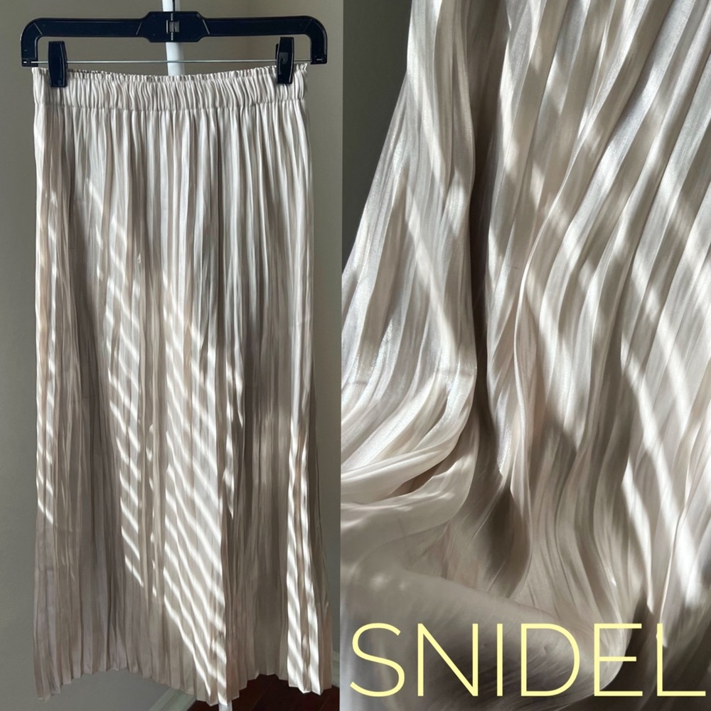 SNIDEL🍉Japan Metallic Pleated Skirt Aline Silhouette Pull-on Cream Gold